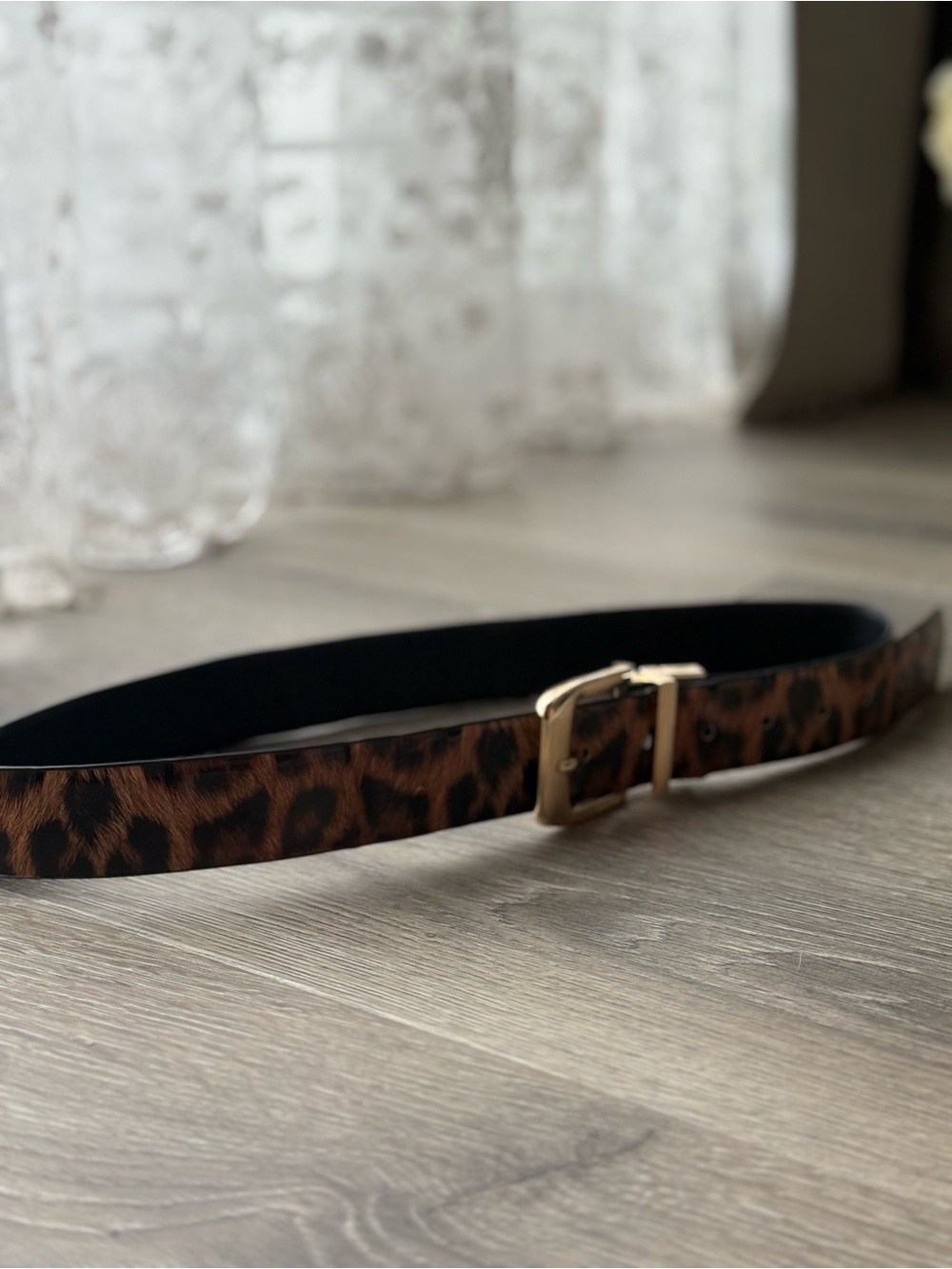 Vince Camuto Leopard Print Belt with Gold Buckle